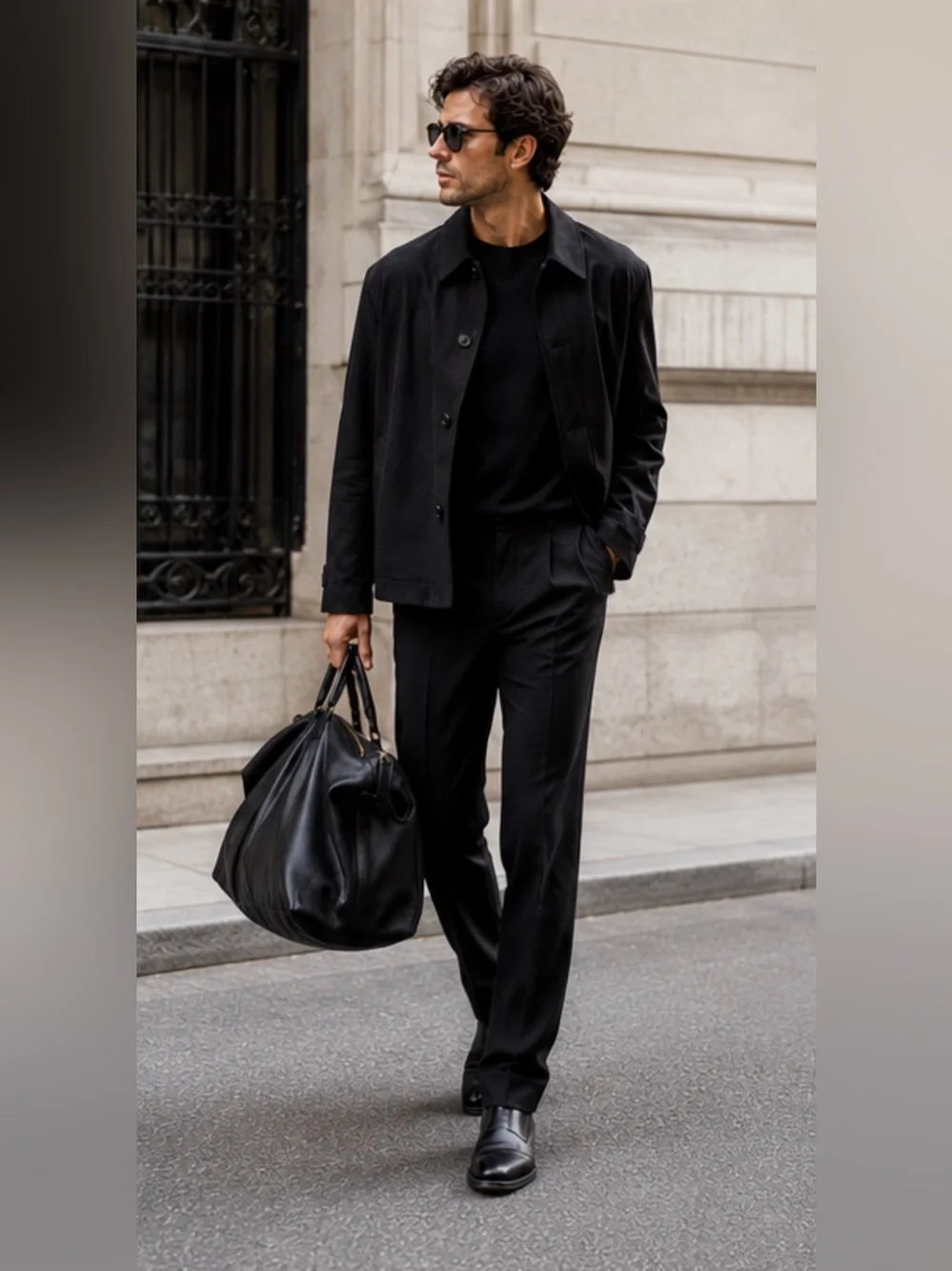Alexander Wang Oversized Minimal Black Leather Weekender Travel Tote Bag Men